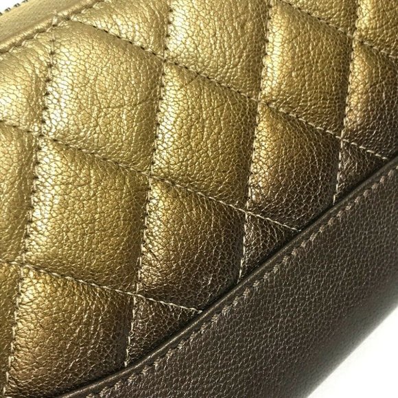 CHANEL Gradation Matelasse Zip Around Long Wallet Lambskin Leather Gold x Brown - Picture 10 of 12